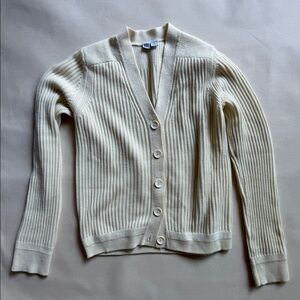 creme color v line cardigan by Uniqlo